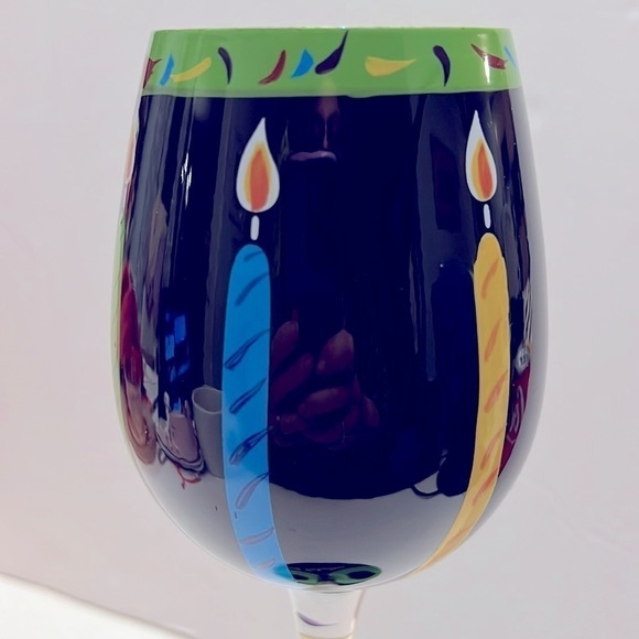 Lolita 50 and Fabulous Love my Wine Artisan Painted Wine Glass - Picture 3 of 8